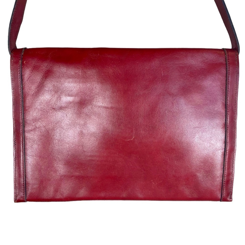 Vintage Etienne Aigner Burgundy Leather Envelope Clutch Shoulder Bag Brass Logo - Picture 5 of 15